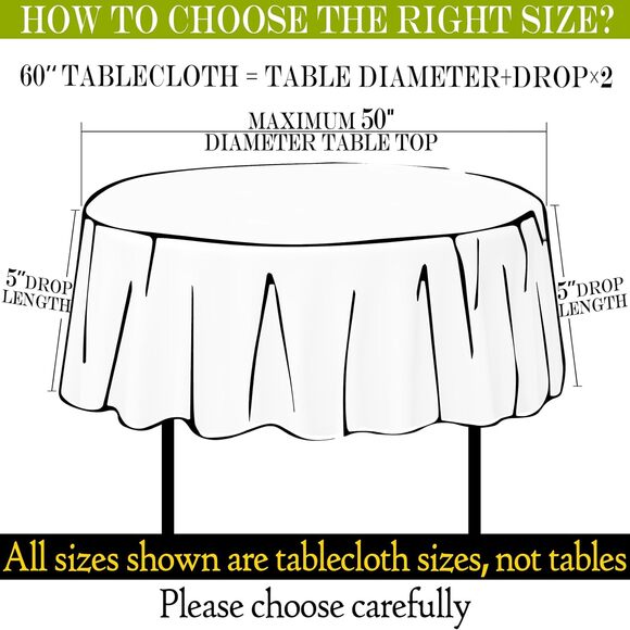 60 Inch Round Tablecloth – Black Polyester, Fits Max 50 Inch Diameter Table Top - Picture 2 of 7